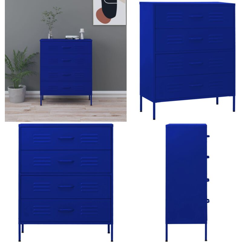 Vidaxl - Commode Bleu marine 80x35x101,5 cm Acier - commode - commodes - Home & Living - Bleu