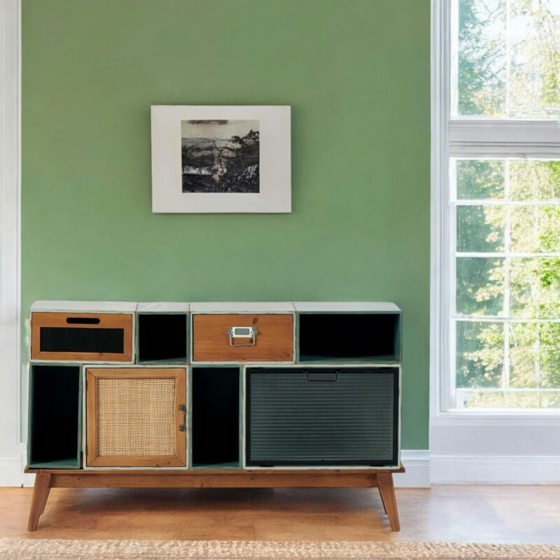 Commode bleue/verte 2 tiroirs 2 portes 4 niches lamphun