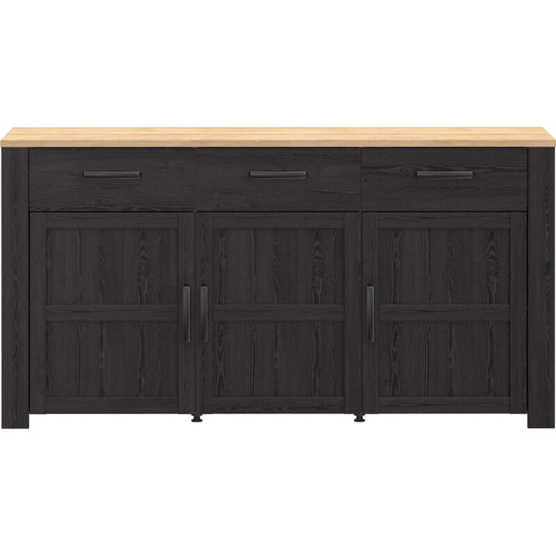 Buffet bas FORTE BOHOL 3 portes 3 tiroirs Chêne noir 166,1×47×87 cm