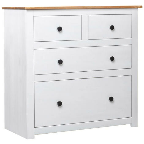 Commode bois de pin massif 2 grands et 2 petits tiroirs Autika 80cm – Élégance rustique et praticité-Blanc