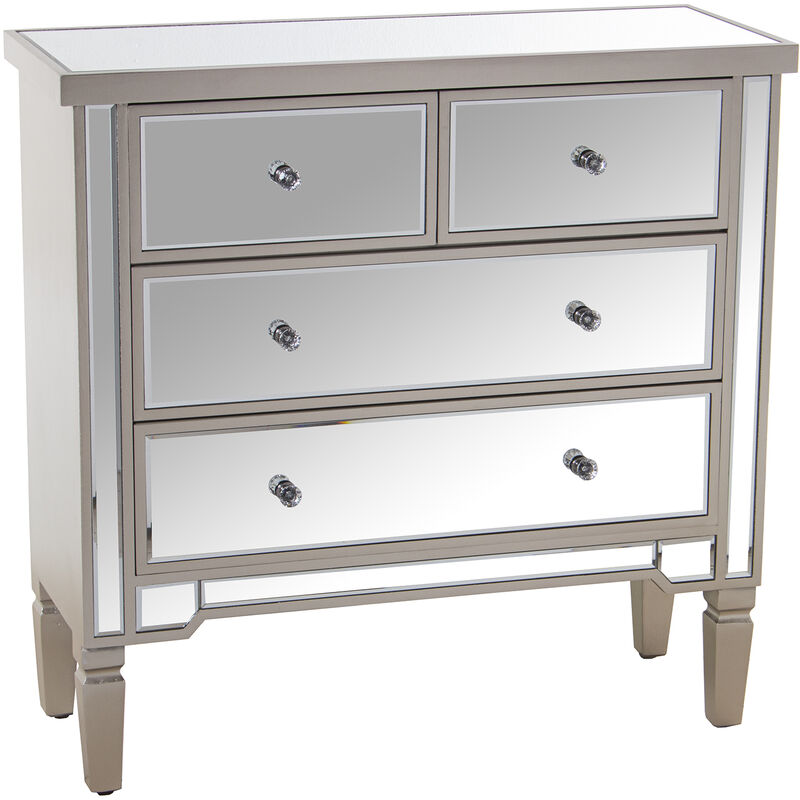 Commode Bois/Miroir avec 4 Tiroirs Champagne 85X33X84 Cm