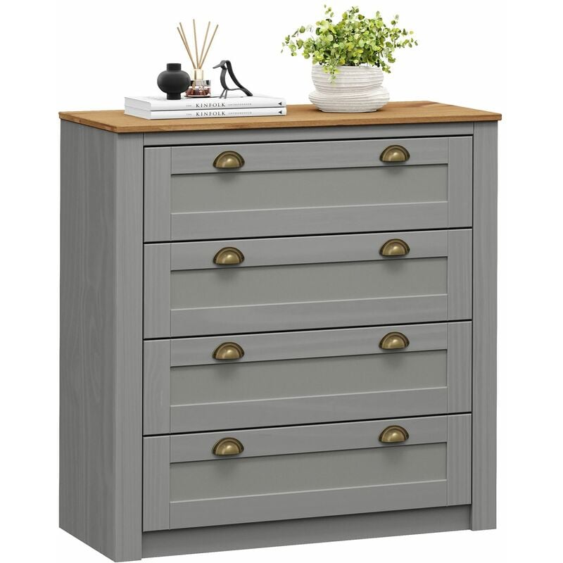 Commode chambre bolton l 91 cm en bois massif - Gris