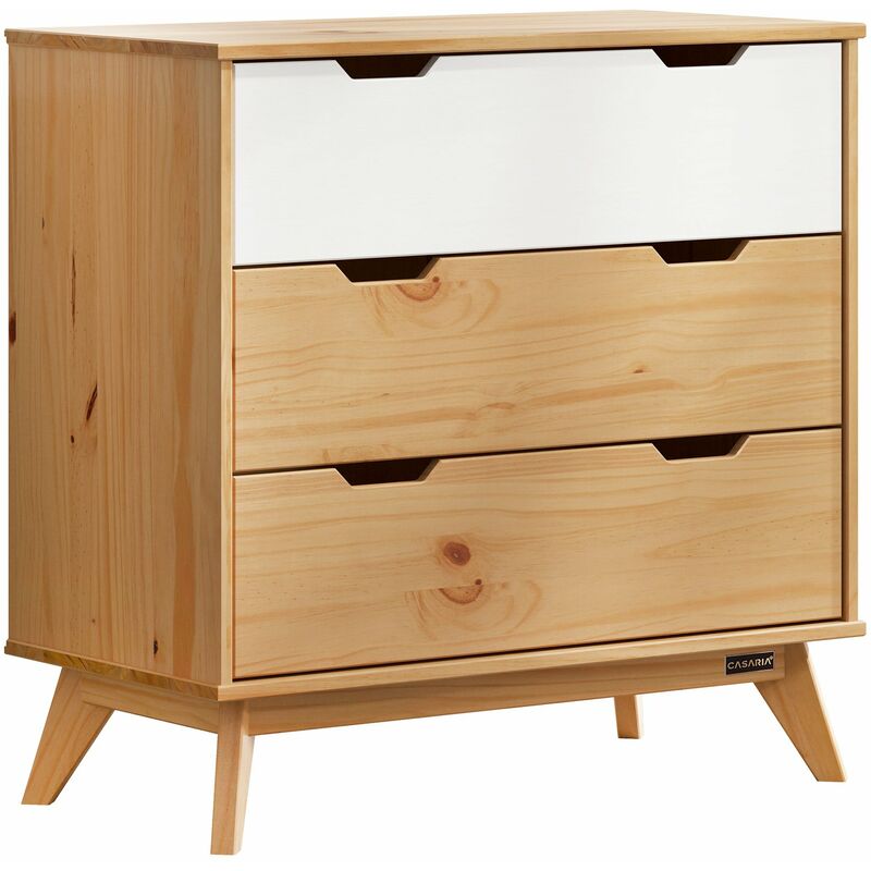 Commode Borneo en bois massif style scandinave Meuble de rangement 80 x 40 x 79 cm Buffet avec 3 tiroirs Blanc bois 80x79x40 cm - naturel