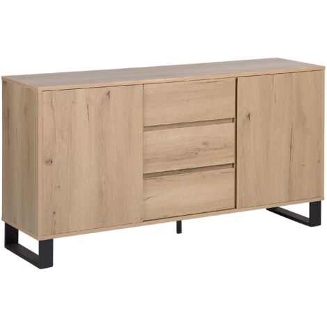 Commode Buffet 3 Tiroirs et 2 Compartiments en MDF Couleur Bois Clair Elda - Bois clair
