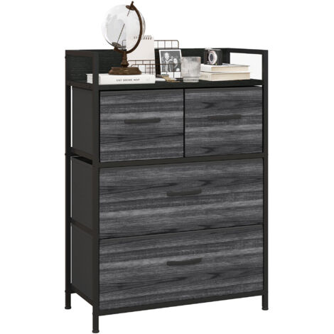Commode, buffet, 4 tiroirs en tissu, Design Industriel, 60x29x85cm, Noir