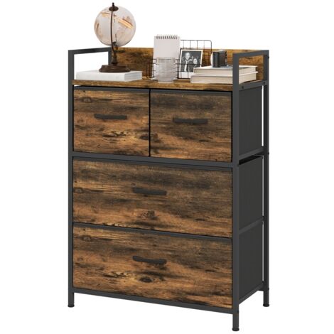 Commode, buffet, 4 tiroirs en tissu, style industriel, 60 x 29 x 85 cm, marron/noir
