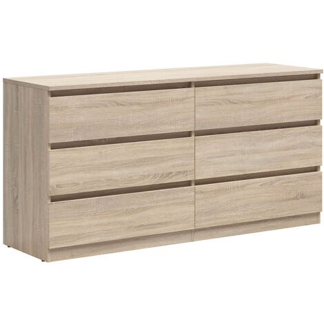Commode buffet à 6 tiroirs meuble de rangement , coloris chêne Sonoma - Longueur 150 x Profondeur 45 x Hauteur 75,5 cm