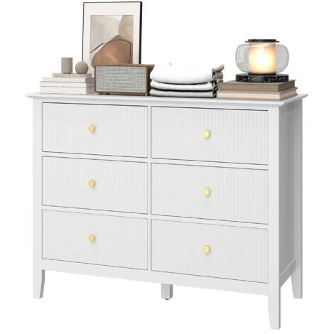 Commode/buffet à 6 tiroirs, meuble de rangement moderne pour salon, chambre, entrée, 100 x 40 x 78 cm, blanc