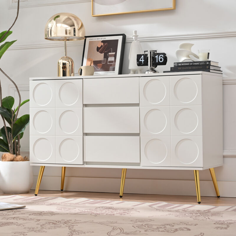 Okwish - Commode buffet avec 3 tiroirs et 2 portes, commode, coiffeuse, pour chambre et salon, avec étagères réglables et anti-basculement, 120 x 40