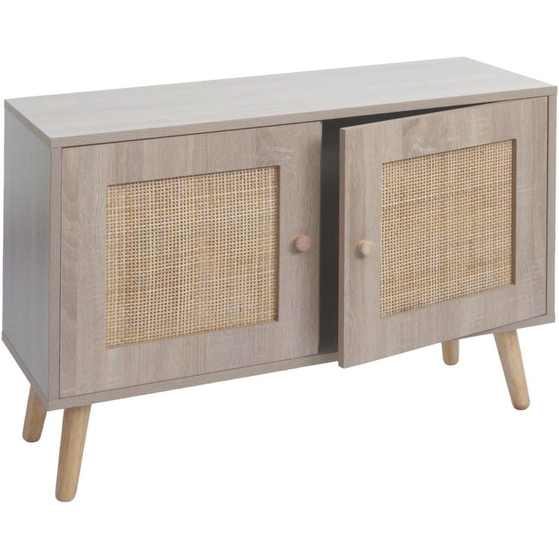 Commode buffet avec deux compartiments de rangement en kubu bois aspect chêne 56x80x30 cm 040006518