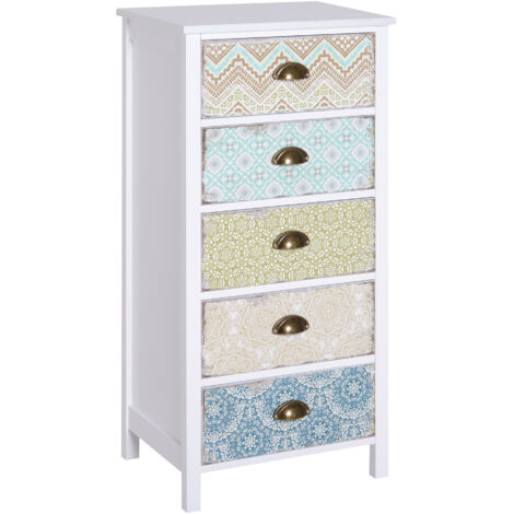 Commode, buffet, design moderne, 5 tiroirs, 46 cm x 34 cm x 97,5 cm, multicolore