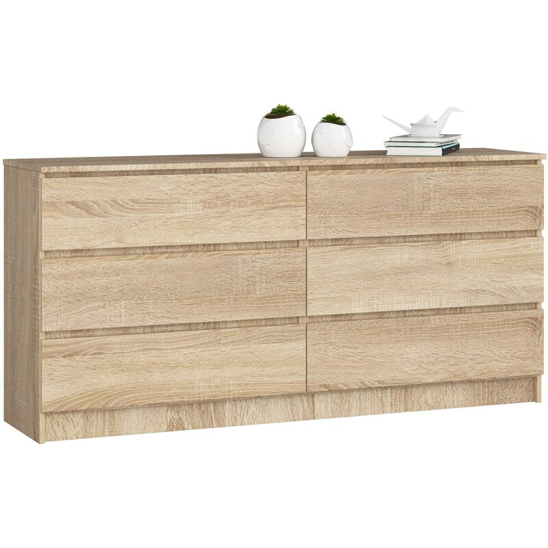 Abamihome - Grande Commode pour le salon akord K160 Chêne Sonoma 160 cm 6 tiroirs façade Chêne Sonoma 160x40x77 cm