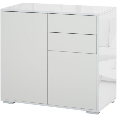 HOMCOM Commode buffet meuble de rangement 2 tiroirs 2 portes avec étagère 79 x 36 x 74 cm blanc