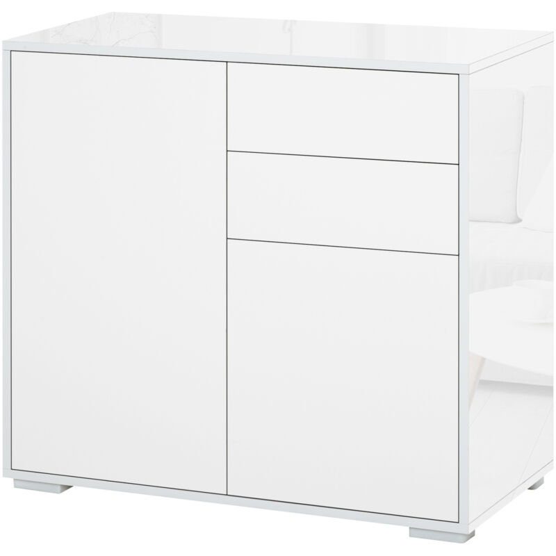 Commode buffet meuble de rangement 2 tiroirs 2 portes avec étagère 79 x 36 x 74 cm blanc
