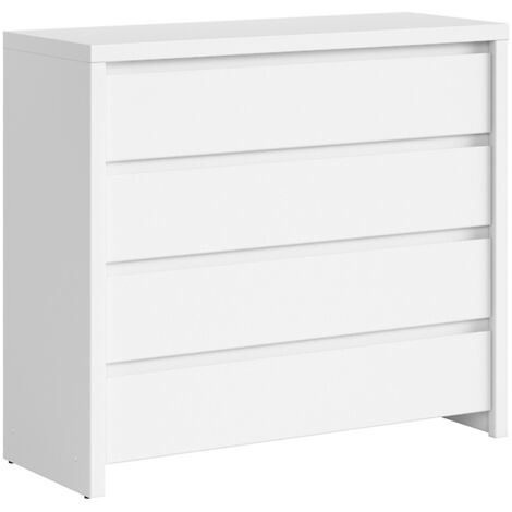 Commode Buffet Meuble de rangement à 4 tiroirs, coloris Blanc/Blanc Mat - Longueur 105 x Profondeur 40,5 x Hauteur 92 cm