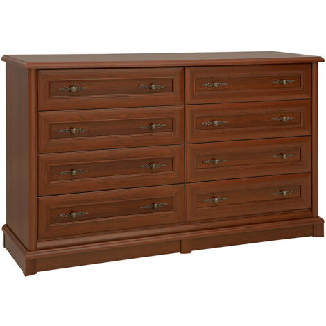 Commode buffet meuble de rangement à 8 tiroirs, couleur châtaigne - Longueur 153,5 x Profondeur 45 x Hauteur 90,5 cm
