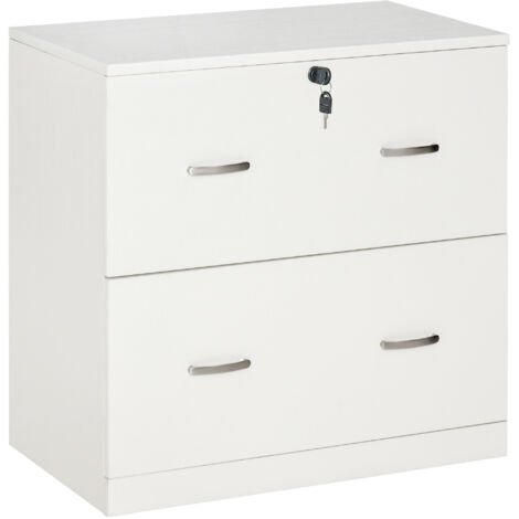 Commode bureau 2 tiroirs suspendre dossiers serrure 2 clés, 77x42x72 cm, blanches