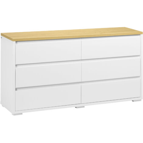 Commode carton blanc 6 tiroirs chambre bureau salon 140x37x75 cm