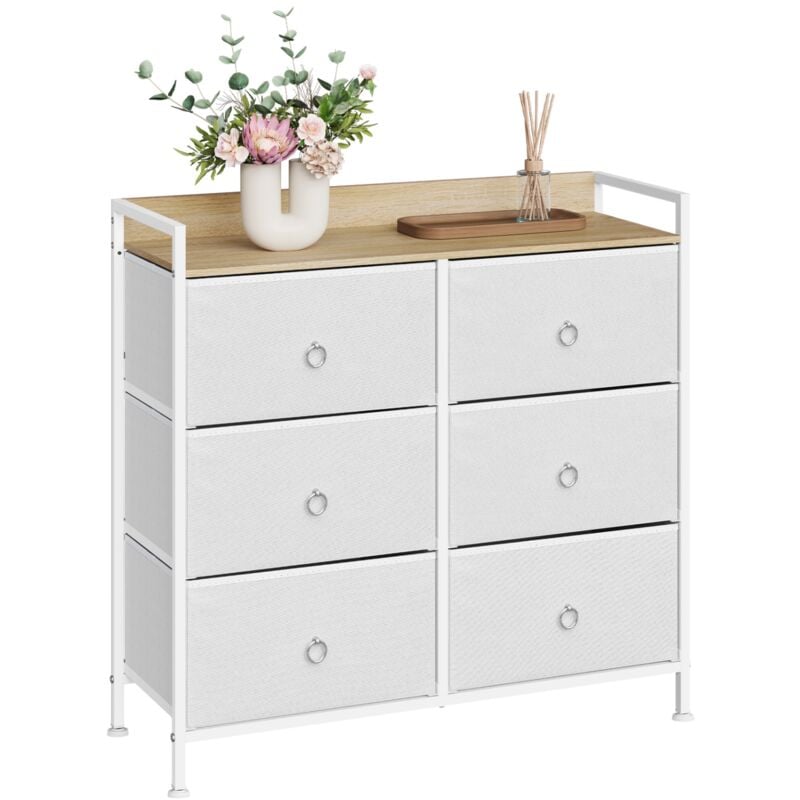 Commode Chambre Adulte 6 tiroirs WOLTU, Armoire avec Tiroirs en Tissu, Meuble de Rangement Cadre en Acier, Blanc