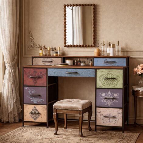 Commode chambre adulte, commode 9 tiroirs coiffeuse avec rangement chiffonnier meuble de rangement coiffeuse bohème meuble tiroir, meuble salon rangement, meuble de couloir