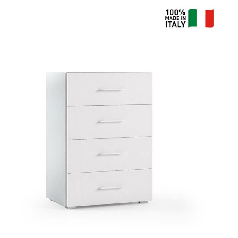 Armoire 4 tiroirs guides métalliques et dessus avec plateau à conteneur dessus en béton blanc