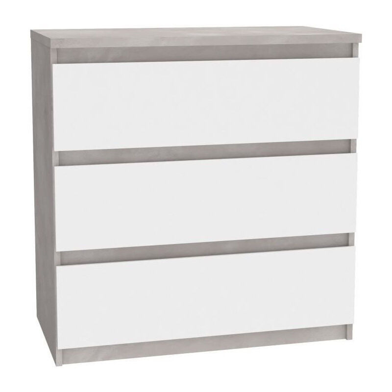 Commode CHELSEA 3 Tiroirs - Couleur blanc/beton clair - L 77,2 x P 42 x H 79,9 cm