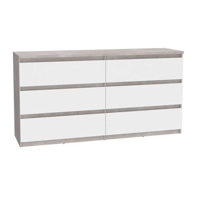 Les Tendances - Commode chelsea 6 Tiroirs - Couleur blanc/beton clair - l 154 x p 42,2 x h 79,9 cm