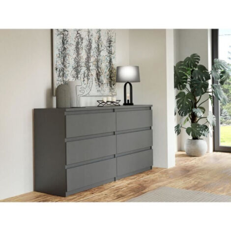 Commode CHELSEA 6 Tiroirs - Couleur gris anthracite - L 154 x P 42,2 x H 79,9 cm