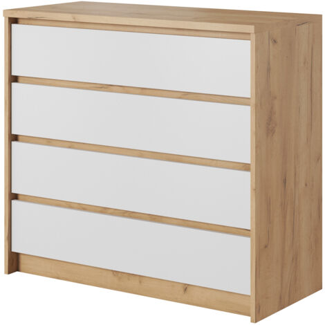 Commode, Chêne Craft et blanc, 92,6 x 90 x 40,5 cm