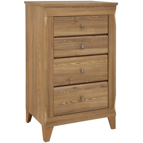 Commode chiffonier à 4 tiroirs fermeture soft-close coloris Mélèze doré - Longueur 72 x Profondeur 47 x Hauteur 116 cm