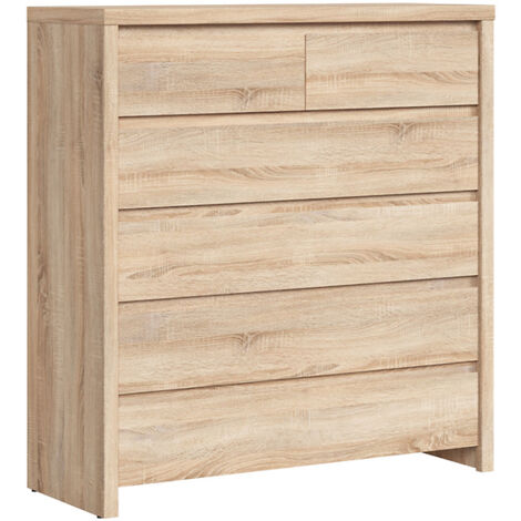 Commode chiffonier à 6 tiroirs, coloris chêne Sonoma - Longueur 104,5 x Profondeur 40,5 x Hauteur 112 cm