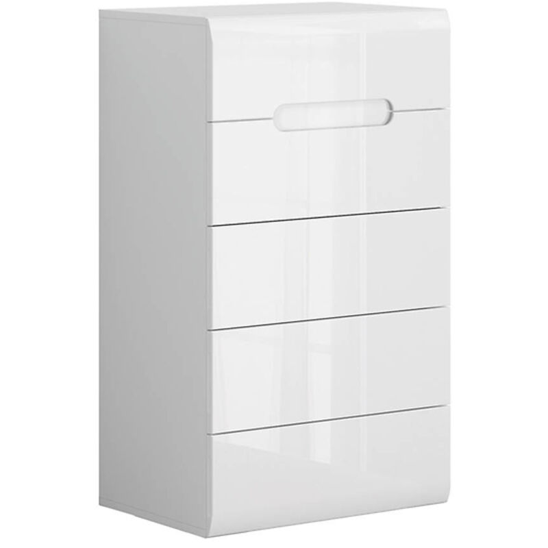 Commode Chiffonnier à 5 tiroirs , coloris Blanc/Blanc haute brillance - Longueur 60 x Profondeur 41 x Hauteur 104 cm Commode Chiffonnier à 5 tiroirs , coloris Blanc/Blanc haute brillance - Longueur 60 x Profondeur 41 x Hauteur 104 cm