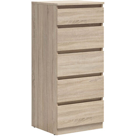 Commode Chiffonnier à 5 tiroirs meuble de rangement , coloris chêne Sonoma - Longueur 50 x Profondeur 45 x Hauteur 115 cm