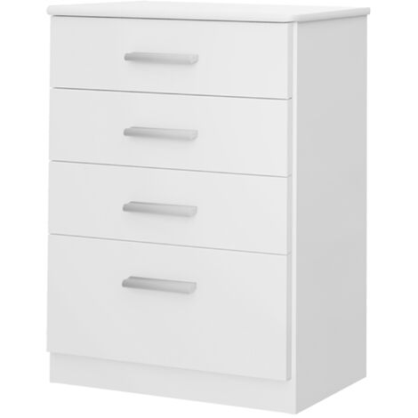 Commode chiffonnier meuble de rangement à 4 tiroirs coloris blanc neige - Longueur 61 x Hauteur 86 x Profondeur 38 cm