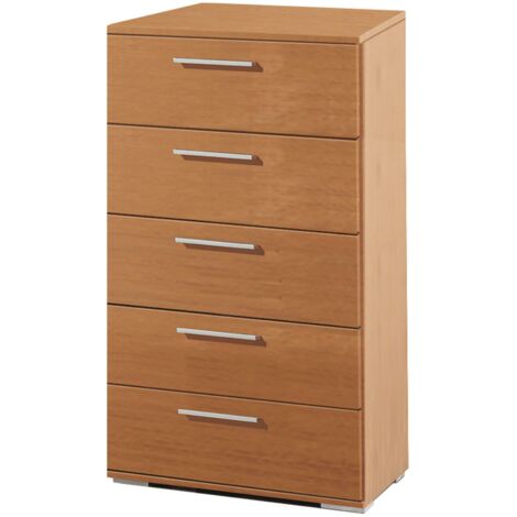 Commode classique couleur cerise à 5 tiroirs 52 x 101 x 41 cm pour chambre