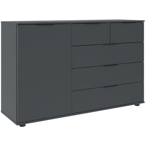 Commode combinée, meuble de rangement coloris graphite, noir - Longueur 130 x Hauteur 83 x Profondeur 41 cm