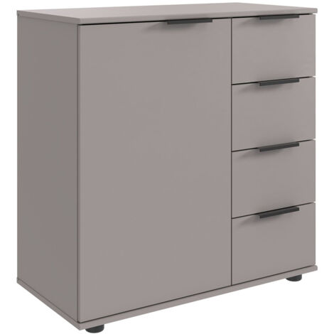 Commode combinée, meuble de rangement coloris Gris, rechampis graphite - Longueur 81 x Hauteur 83 x Profondeur 41 cm