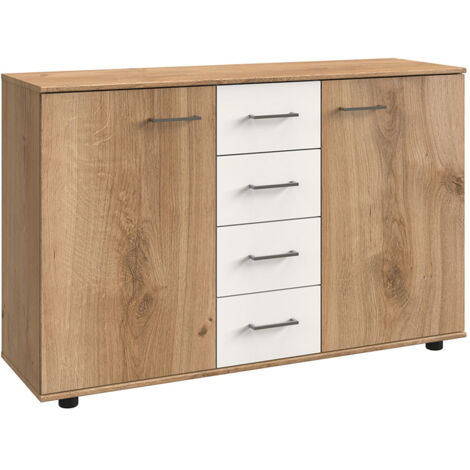 Commode combinée, meuble de rangement coloris Imitation chêne poutre - Longueur 130  x Hauteur 83  x Profondeur 41 cm