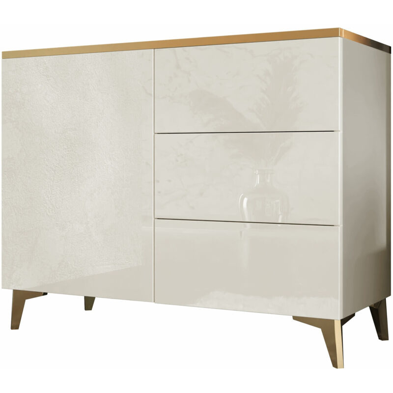 Commode Comfivo Virfera 100, Beige + Brillant beige, Avec tiroirs et portes, Nombre de tiroirs: 0, 85x100x40cm