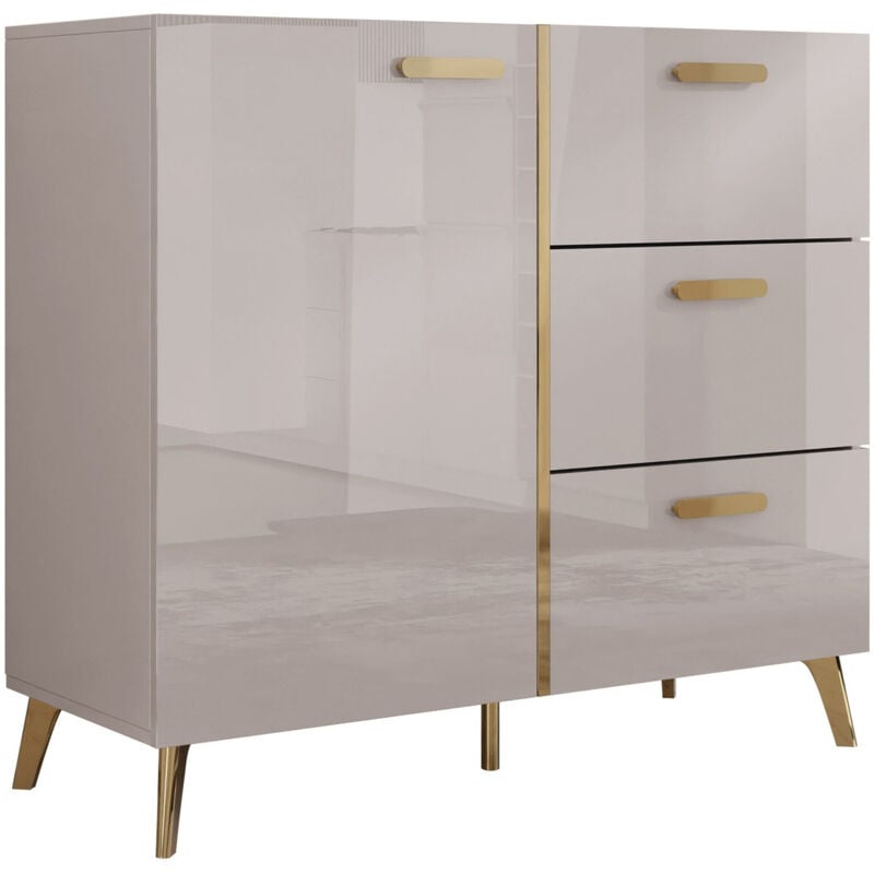 Commode Comfivo Teslomo 108, Cachemire + Cachemire Brillant, Avec tiroirs et portes, Nombre de tiroirs: 0, 92x100x38cm