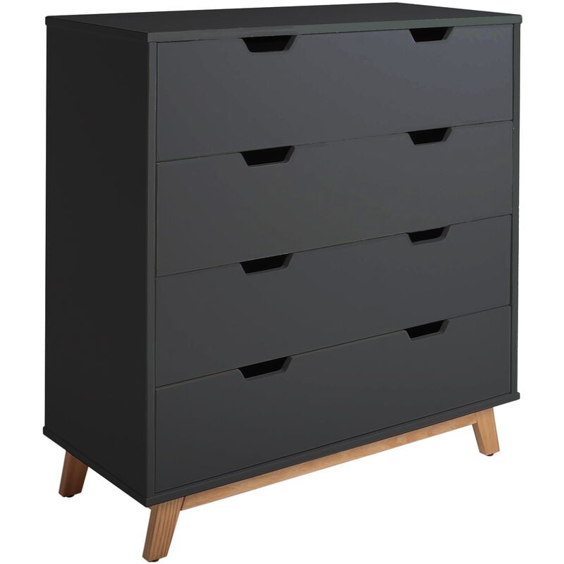 Commode corinna 4 tiroirs gris anthracite