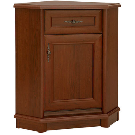 Commode d'angle avec 1 porte et 1 tiroir coloris châtaigne - Longueur 60 x Profondeur 60,5 x Hauteur 90,5 cm