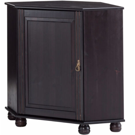 Commode d'angle en bois de pin massif FSC® – Grande porte sculptée – Compartiment avec étagère – Style rustique hexagonal