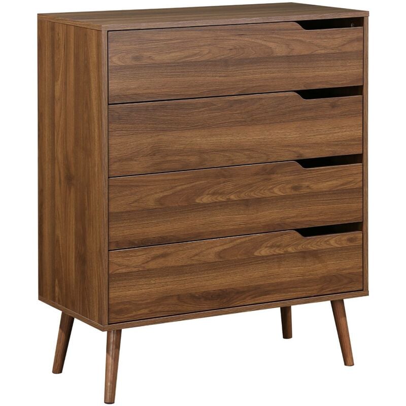 Sweeek - Commode décor bois de noyer. 4 tiroirs. pieds en pin massif