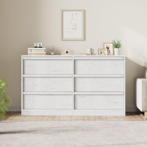 Commode de 6 tiroirs, meuble de rangement pour chambre à coucher, commode en bois pour salon, chambre et couloir, 119 x 40 x 74 cm - blanc