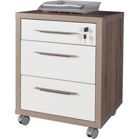 Commode de Bureau 3 Tiroirs Ligne 'Chania' Cm. 49 X 45 X H.63 - Chêne/Blanc