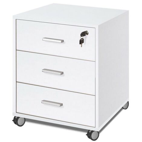 Commode de bureau à trois tiroirs avec roulettes Frêne Blanc 50x41x h70 cm