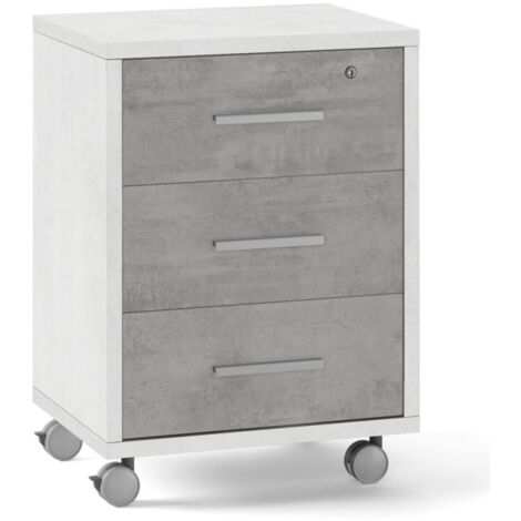 Commode de bureau à trois tiroirs en ciment blanc avec roulettes 51x41x h71 cm