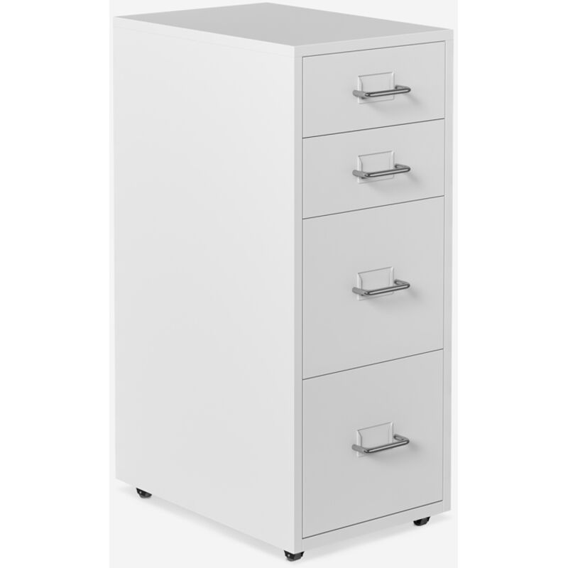 Commode de bureau avec 4 tiroirs et roues en métal blanc Layt L Commode de bureau avec 4 tiroirs et roues en métal blanc Layt L