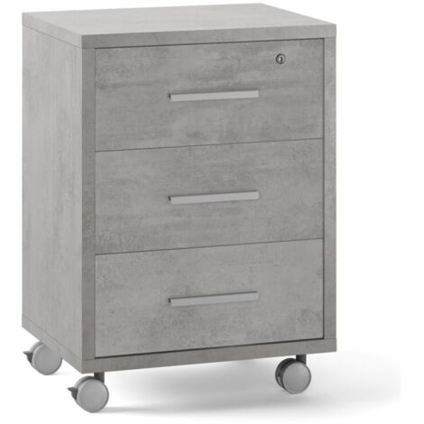 Commode de bureau avec trois tiroirs à roulettes Beton Cemento 51x41x h71 cm